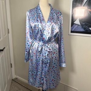 Vintage Blue multicolor polka dot robe with tie waist